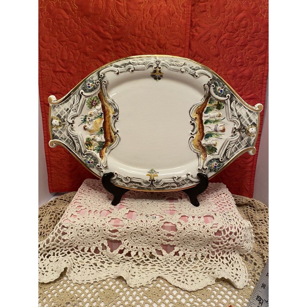 Vintage Oval Serving Platter by Pereiras Valado Portugal Underplate Hand Painted